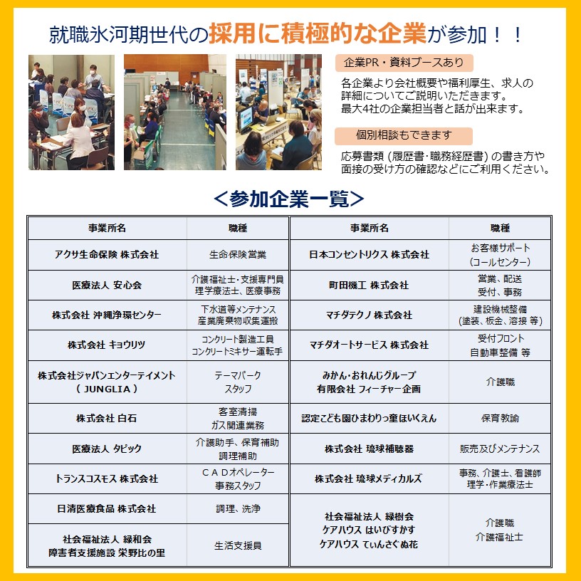 【ご参加ありがとうございました】
先日沖縄市で開催した
中部地区合同企業説明会の
様子とご報告をこちらでしています。
↓　↓　↓
x.gd/bf5vL　　ぜひご覧ください！！