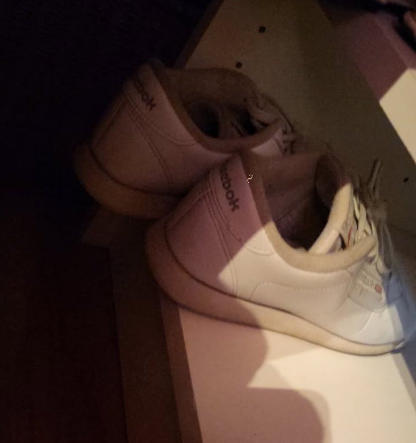 guygonesmall's tweet image. Kelsey was on the shelf when Karen put her #Reeboks down on the shelf she was on.  Soo she climbed up onto the heel of the right shoe to wait for Karen to come back so that she could get her attention.  #UnawareGiantess #Giantess #ReebokPrimcessShoes #WomensShoes #Author