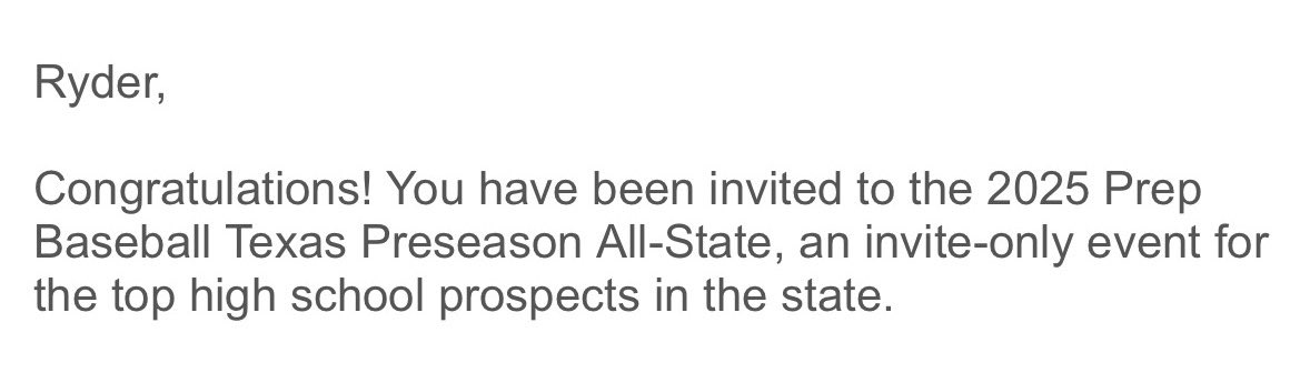 ryderstarkey27's tweet photo. I am very fortunate to be invited to the PBR preseason all-state showcase. I will be attending on 1/11 at Prestonwood Christian @PrepBaseball_TX @PBR_Uncommitted @NewHomeBaseball @Jefflightfoot4 @CoachFurlong @JosephHughes33 @Ericgute12 @casey_dem @BRope8 @CoachStark9 @Gcobb10 @Jacksondeeberr3 @CoachHansonVT  @DWoo22 @CoachMote5 @Michael_Stan14 @CoachDillon21