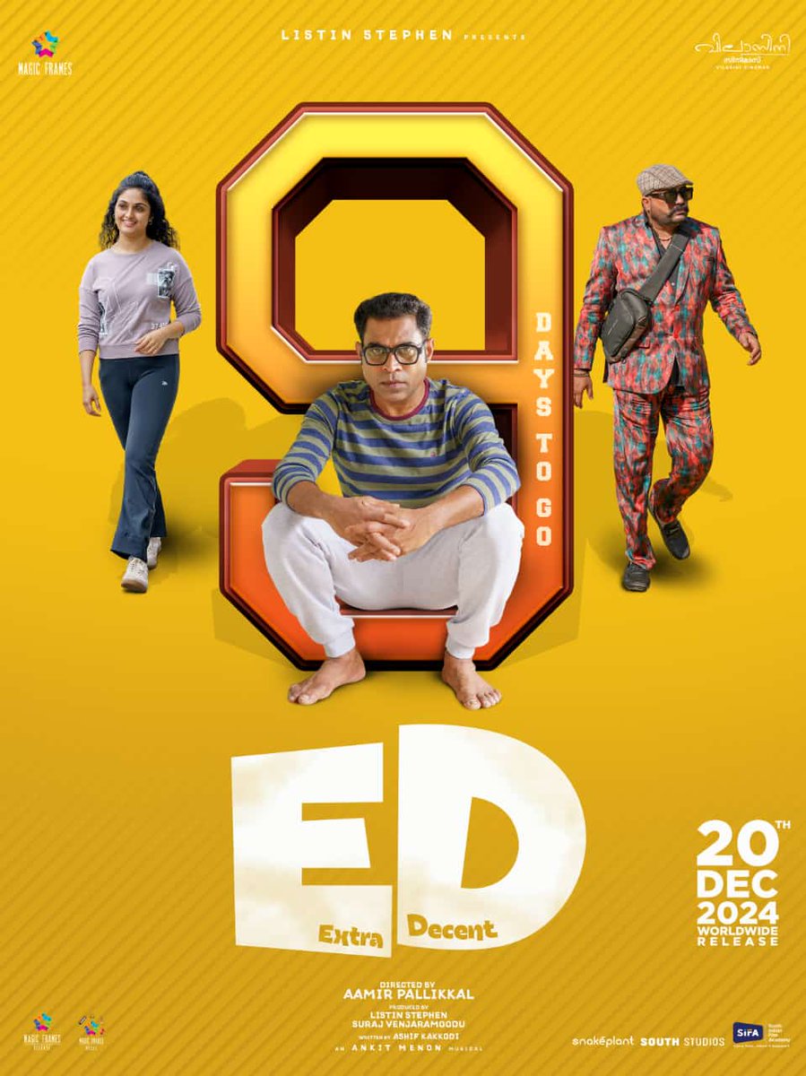 magicframes2011's tweet photo. The countdown begins—only 9 days to go...!!!

ED in Cinemas from 20th December 2024

#ED #Extradecent #Magicframes #ListinStephen #Aamirpallikal #Surajvenjaramoodu #GraceAntony #ashifkakkodi #SouthFramesEntertainment #comingSoon #dec20release #9days https://t.co/cZjbCy9Xpx