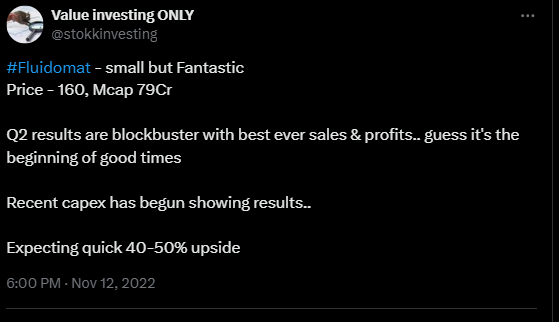 stokkinvesting's tweet image. Cheap valuation + Strong BS + Healthy prmtr hldg + Low Mcap are a very good combo for potential doublers.. if supported by growth, they can be very good #Multibagger 

Few names with such combo highlighted are #Jasch
#Fluidomat #Multibase #Shilpgravures #MunjalShowa #Indraprastha