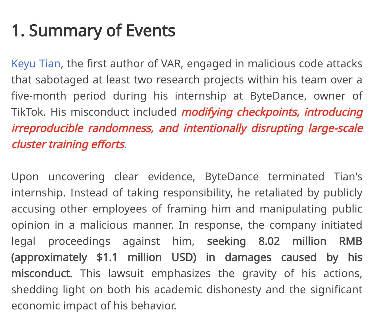 lol apparently bytedance is suing the author of the best neurips paper for $1 mil because he (allegedly) "sabotaged" other training runs.  
var-integrity-report.github.io