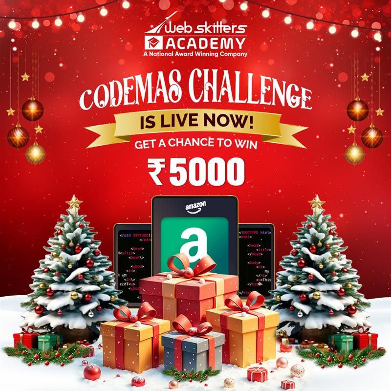WebSkitters_Edu's tweet image. Showcase your skills in the #CodemasChallenge &amp;amp; win prizes like ₹5000 Amazon Vouchers, Certificates, Scholarships &amp;amp; more! 🎁

👉 Join now: webskittersacademy.in/codemas-challe…

Don’t miss out! 

#CodingContest #GiveawayAlert #WebskittersAcademy