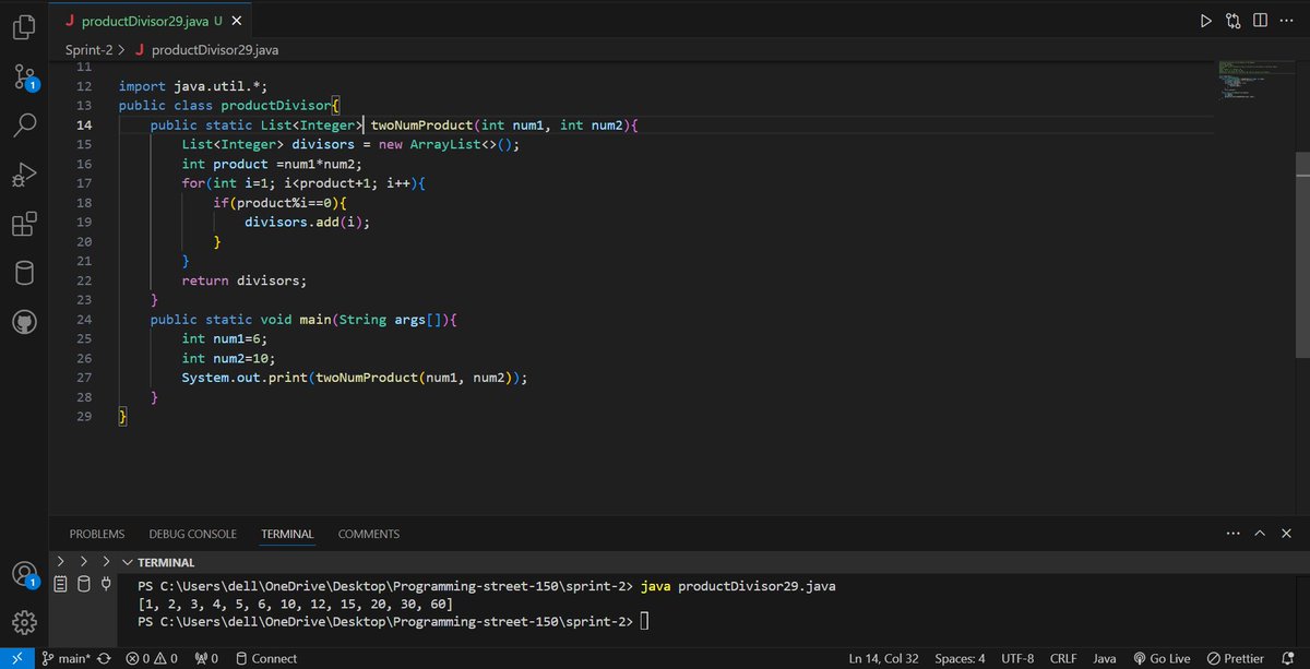 Priya_Chauhan05's tweet image. ✨This is day 54/100day #javaDSA🚀
Solved two problem from #Leetcode
✔Single Number(Easy)
✨ Done with one problem from #programming-street-150
Problem-1: Finding All Divisors of the Product of Two Numbers(Medium)
#ProblemSolving #DSA #Java #Leetcode