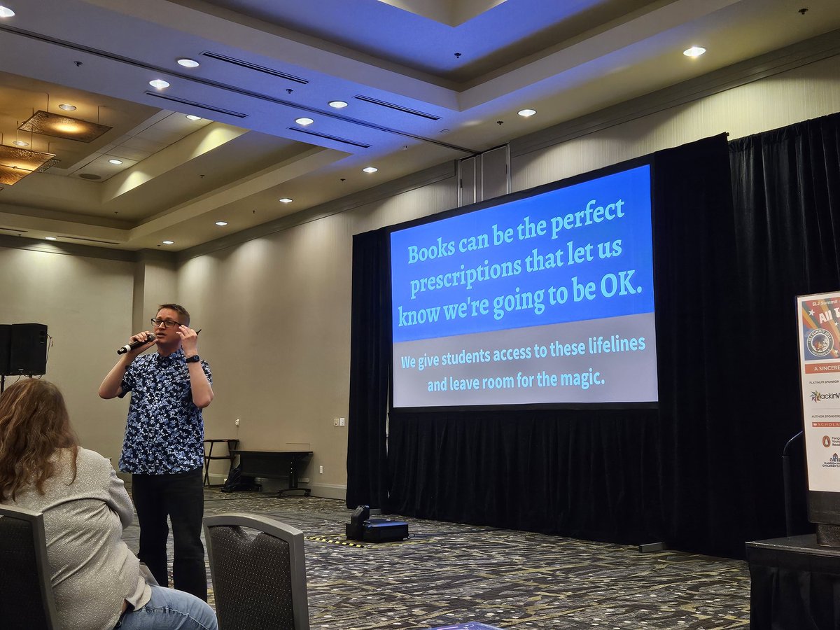 Cre8tiveLib's tweet image. So many wonderful people and presentations at #SLJSummit, including the joy-filled @MrSchuReads.  Thank you for sharing your love ❤️ of books 📚,  your struggles, your recovery, and your hope! @sljournal