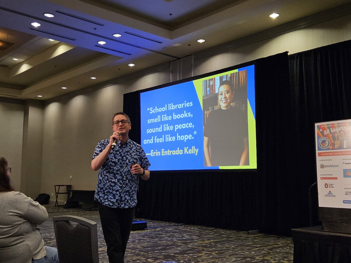 Cre8tiveLib's tweet image. So many wonderful people and presentations at #SLJSummit, including the joy-filled @MrSchuReads.  Thank you for sharing your love ❤️ of books 📚,  your struggles, your recovery, and your hope! @sljournal