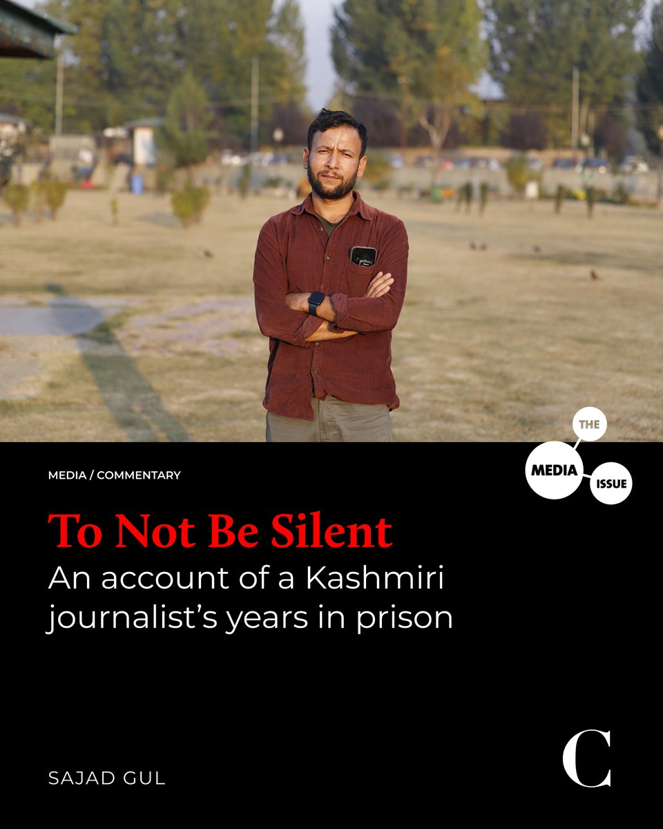 thecaravanindia's tweet photo. "I have kept my bag ready—clothes, shoes—packed and waiting. When I go to sleep, my bag is next to me. I do not know when they will come again. I am not doing anything, but I still have to be ready. The first thing I did after getting back from jail was to pack that bag. The first time I was arrested, I was not prepared. I had nothing with me, and I suffered so much in jail because of it. Now, I have learned my lesson. God forbid, anytime they come again, I will be ready. I do not want this. I am terrified of it. But this is my reality," Sajad Gul said

To Not Be Silent: An account of a Kashmiri journalist’s years in prison.
https://t.co/NBMpnRkkhe