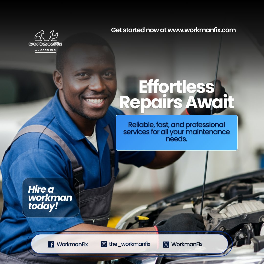 Workman_Fix's tweet photo. Effortless repairs are one click away! Reliable, fast, and professional services for all your maintenance needs.

Hire a trusted workman today at https://t.co/EOK7zZu4dY.

#WorkmanFix #EffortlessRepairs #ProfessionalService #FixItFast #ReliableService #HomeImprovement https://t.co/RV3Tqm50yr