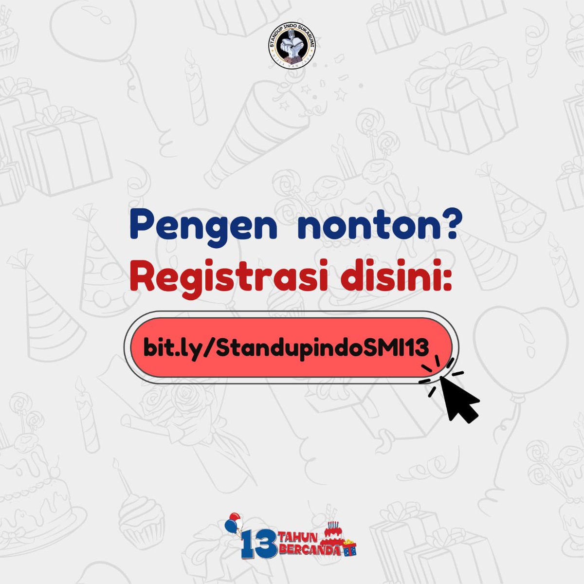StandUpIndo_SMI's tweet photo. Pastiin kamu hadir weekend ini. Ada 17 komika yang bakal meramaikan ulang tahun komunitas ini. Ajak juga temen temen kamu ih. Keluarga juga boleh. Yuk gooo registrasi! 
#standupindoSMI #StandupindoSMI13 https://t.co/UwGCceGsjc