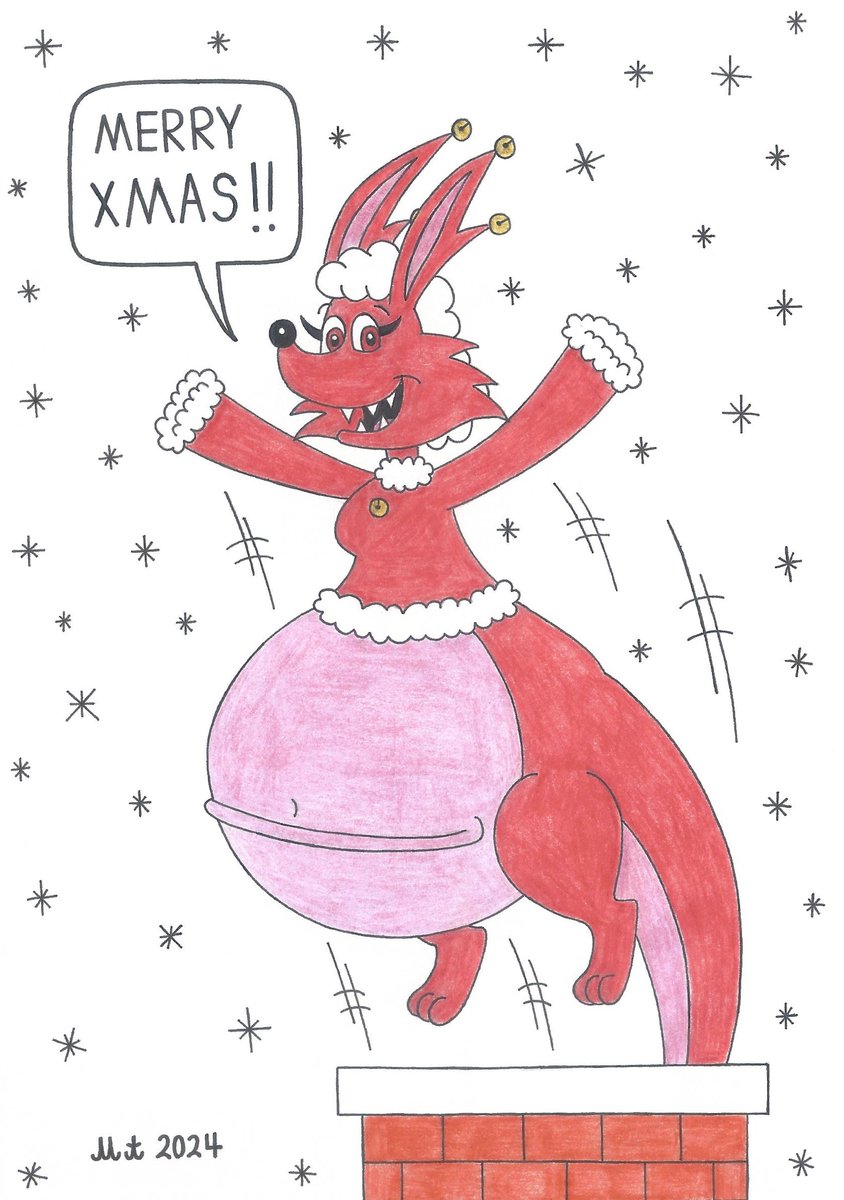 Matthew07463002's tweet image. Christmas gift art trade for @eternaljonathan 
Christina Claus jumping out of the chimney.
#kangaroo #Christmas #santasuit #christmasgiftart