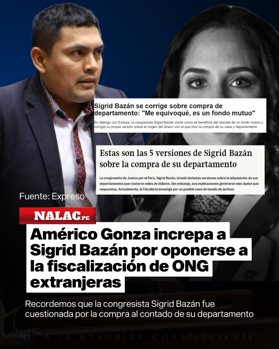nalacperu2021's tweet image. 🚨El congresista Américo Gonza criticó a #SigridBazán por oponerse al proyecto de ley que busca transparentar los fondos que las ONG reciben del extranjero. Destacó que su bancada respalda la iniciativa para garantizar la transparencia en el uso de recursos sociales. 🚨