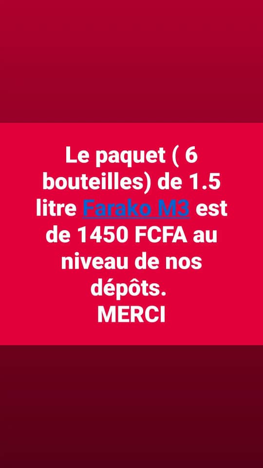 Les différents prix sur le marché malien eau minérale FARAKO M3