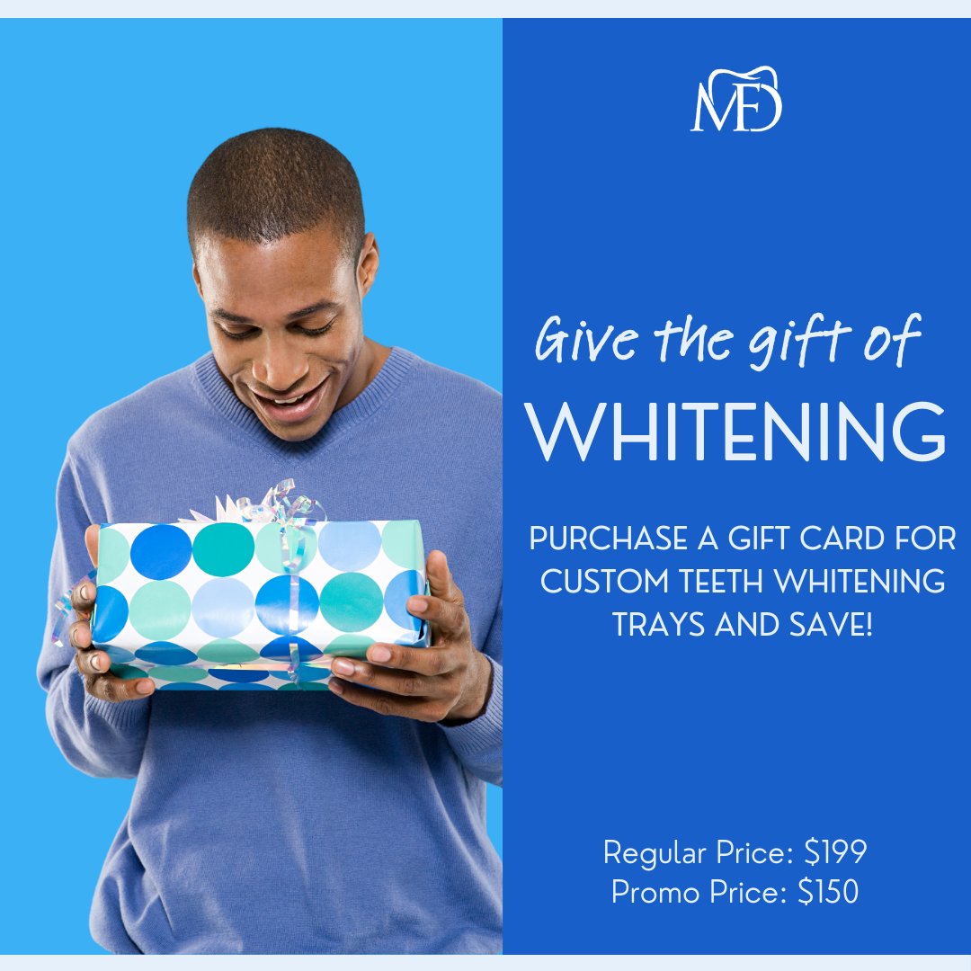 M_F_Dentistry's tweet photo. Only a couple of weeks left to save $49 with our holiday promo on whitening trays! Purchase a discounted gift card for $150 and give the gift of a beautiful smile to someone special (or yourself!). Don’t wait! https://t.co/vcmBkxPAvh