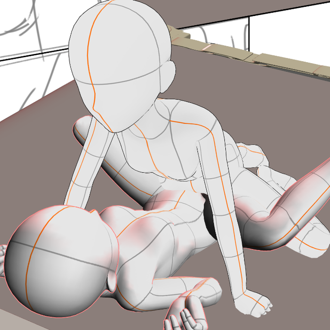 初めてクリスタの3Dデッサン人形使って絡み描いてみた 