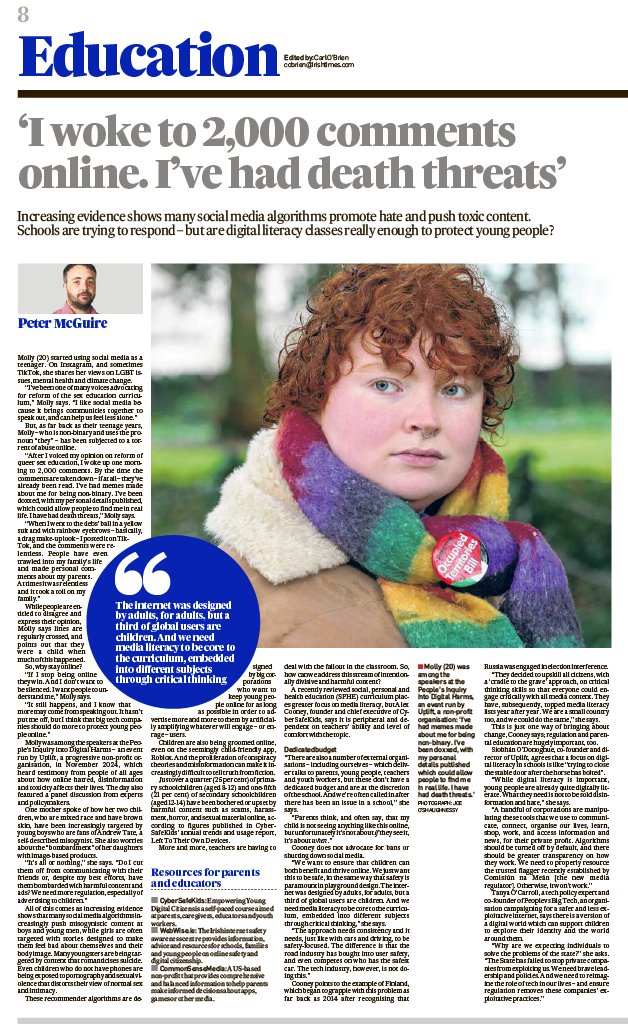 Increasing evidence shows that many social media algorithms promote hate and push toxic content, which can be hugely damaging for young people and problematic for teachers who are having to deal with the fallout in the classroom. 

Peter McGuire, <a href="/IrishTimes/">The Irish Times</a>, spoke with our CEO,