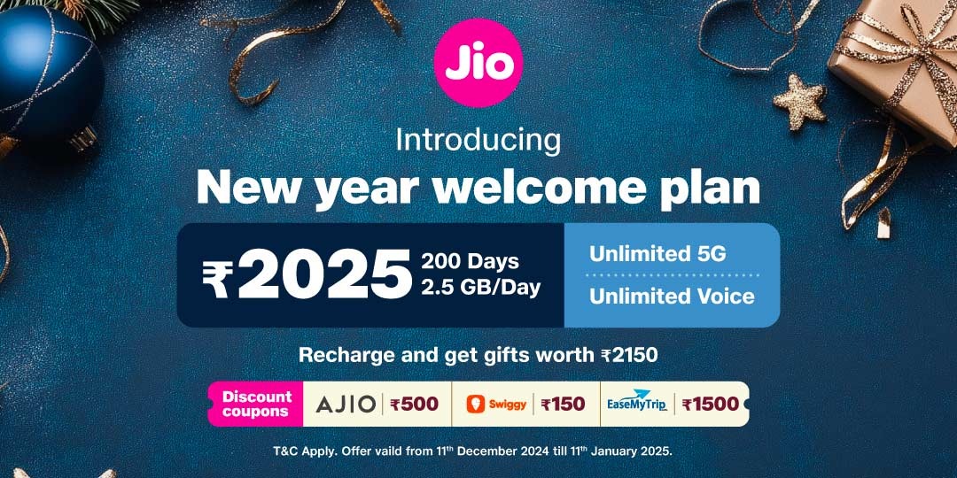 TheExtrashots's tweet photo. NEW YEAR WELCOME PLAN ₹ 2025
-New recharge plan ₹2025 for Jio mobility users
-200 days of unlimited 5G, voice, SMS and 500 GB 4G data (2.5 GB/day)
-Saving of ₹468 vis-a-vis equivalent monthly plan ₹349
-Partner coupons worth ₹2150 https://t.co/mpTDyJDvDA