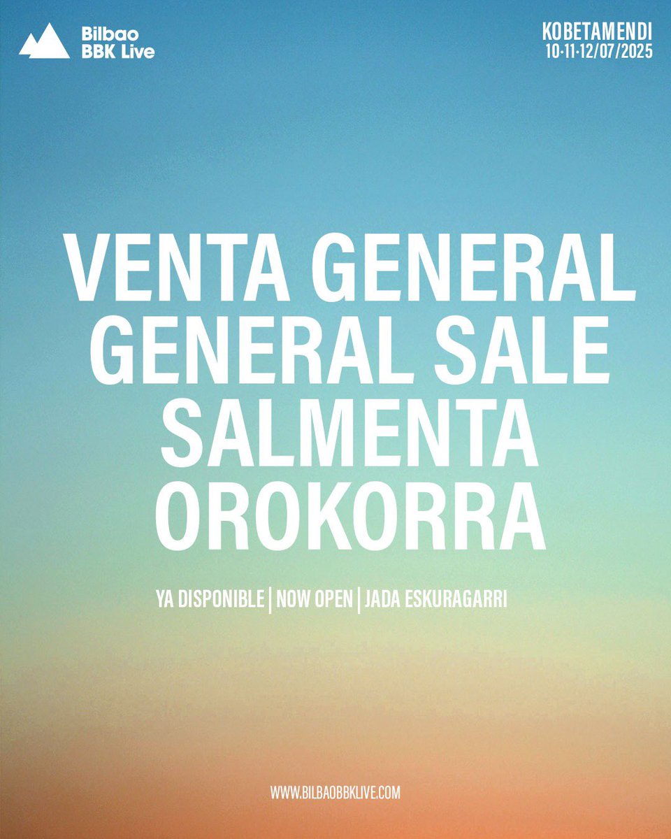 Venta general abierta! Hazte con bono para #Bilbaobbklive 
Salmenta orokorra zabalik! Eskuratu #Bilbaobbklive-rako bonua
Tickets on sale 
Tickets bilbaobbklive.com 🐺
