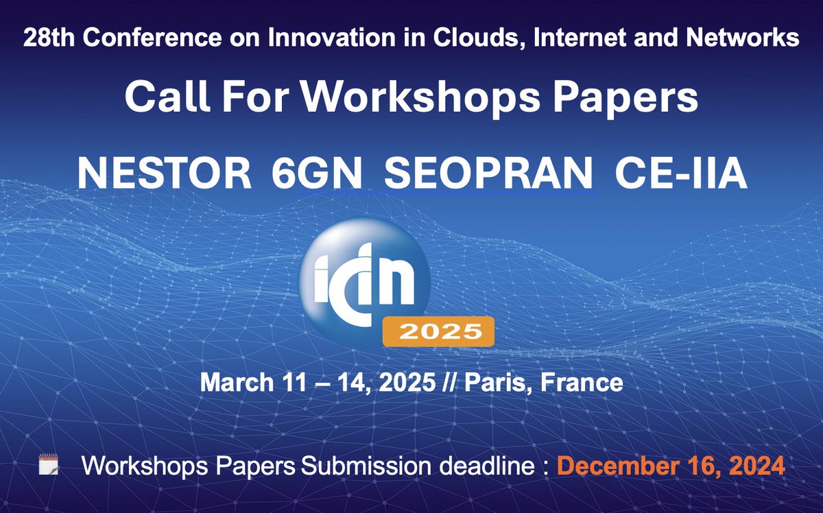 🚨 📣 Call For Workshops Papers🚨 
💥🚀 #ICIN2025 will feature 4 half-day workshops. 
✨ On behalf of the Organizing Committee, we have great pleasure in inviting researchers and industry experts to submit their contributions. by 🗓️ December 16th 
👉 icin-conference.org/accepted-works…