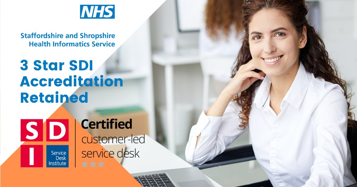 🎉 3 Star SDI Accreditation Retained 🎉

The SSHIS has successfully retained its 3-star SDI accreditation! 🌟🌟🌟

More 👉 sshis.nhs.uk/3-star-sdi-acc…

#NHS #ServiceDeskInstitute #ExcellenceInHealthcare #Accreditation #HealthcareSupport #SSHIS