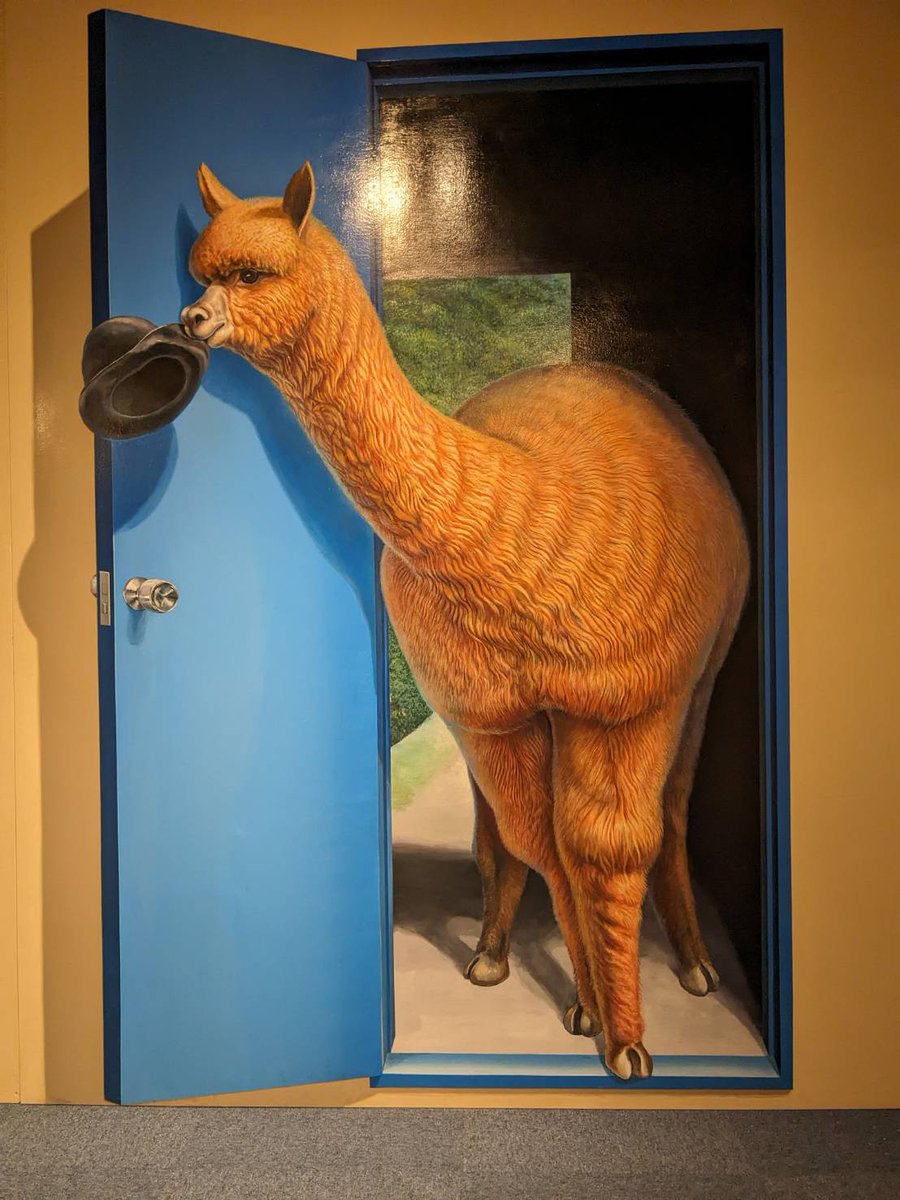 ラスト】カラフルなひつじさんがアルパカさんに変わりました。モフモフ度はあがったかも…。ドアノブはどうやって開けたの？#長瀞トリックアート有隣倶楽部 #本日営業 #リニューアル #新作紹介