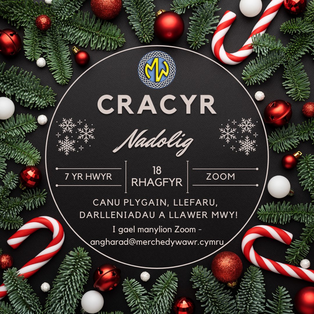 Merched y Wawr (@ywawr) on Twitter photo 🎄🎅
Cofiwch ymuno ar Cracyr Nadolig nos Fercher 18 o Ragfyr am 7 yr hwyr.
Cysylltwch a Angharad am fanylion i ymuno - angharad@merchedywawr.cymru 🎄🎅
Cofiwch ymuno ar Cracyr Nadolig nos Fercher 18 o Ragfyr am 7 yr hwyr.
Cysylltwch a Angharad am fanylion i ymuno - angharad@merchedywawr.cymru