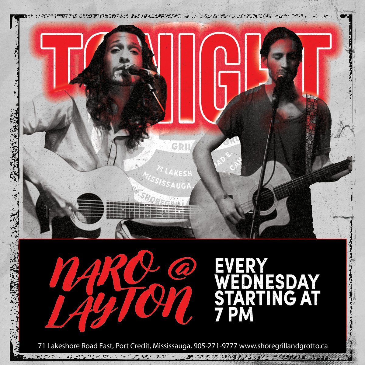 Join us tonight for an exciting evening featuring the musical talents of Naro and Layton! Enjoy heated patios, delicious food, and the best entertainment in the city. This dynamic duo is known for their engaging live performances. "It's a Shore Thing