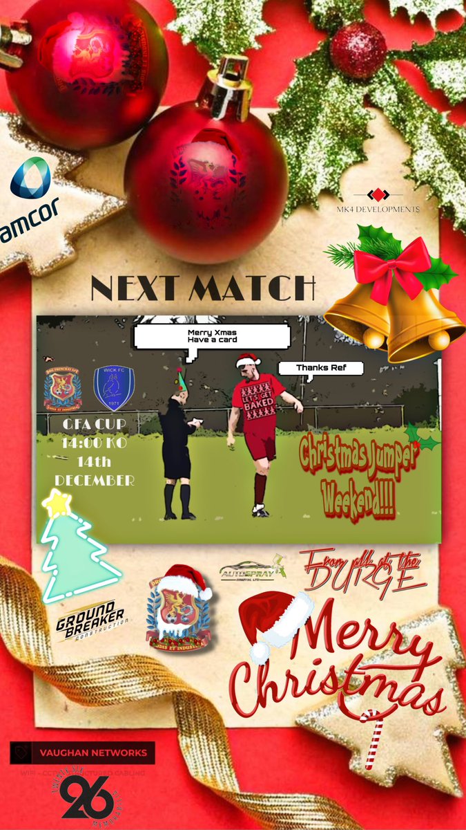 This weekend sees the return of cup action at Frenchay park vs tough opponents in <a href="/wickowls/">Wick FC</a> 
Still in both cups we are looking to keep the run going and then enjoy the Christmas 🎄 party afterwards.
Don’t forget your jumper! 
#upthedurge