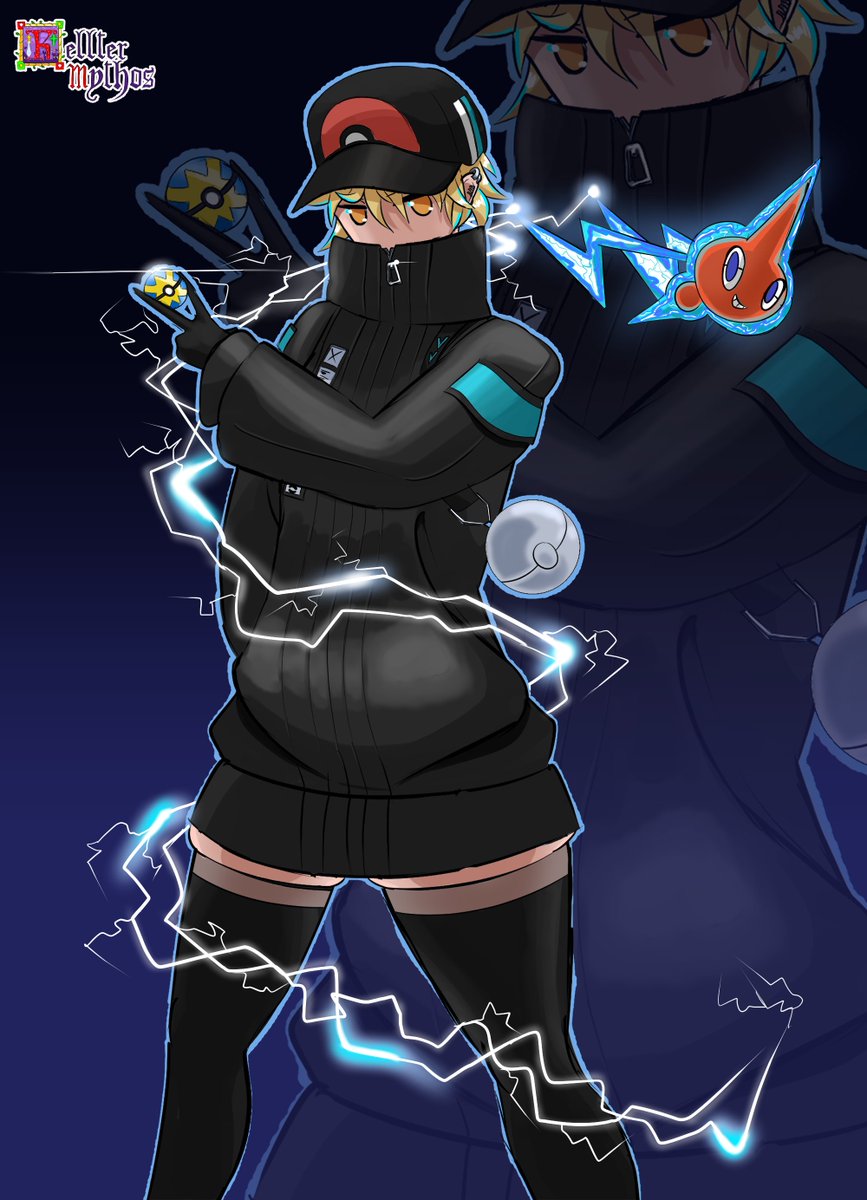 I drew @The__Kite 's racing queen Ion❗️🖤🩵I love her design with the large  jacket, and electric type's the best type:P⚡️, image size:867x1200