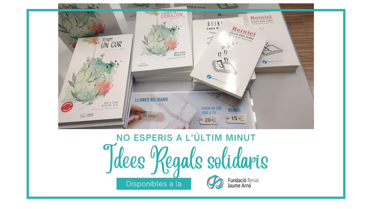 Encara et falten regals? Cap problema! Aquí tens un regal ideal, 🎁📖 els llibres solidaris "Reinici" de Laura Geli i "Tenim un cor per a tu" de <a href="/martagubau/">Marta Gubau</a> . Comprant-los fas triple regal. A la persona a qui li dones, a la fundació renal i a l' <a href="/ICO_oncologia/">Institut Català d'Oncologia</a> 
#regalssolidaris