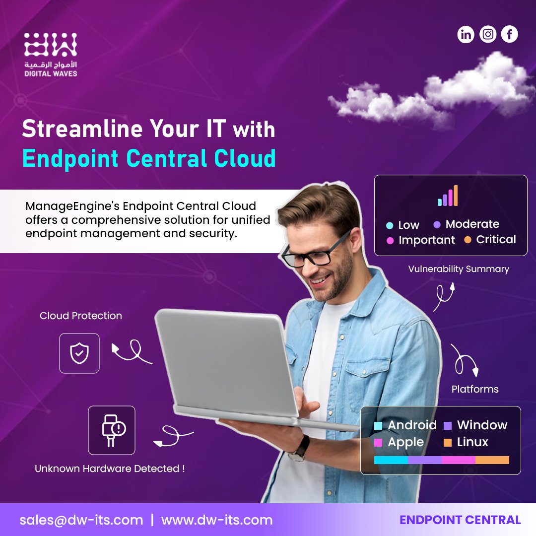 Digital_waves_1's tweet photo. ENDPOINT CENTRAL 
Streamline Your IT with Endpoint Central Cloud

Read more: 
Email: sales@dw-its.com
Website: https://t.co/cIPiT2uR9k

#EndpointManagement #ITSecurity #SaaS #PatchManagement #MobileDeviceManagement #RemoteSupport #ITInfrastructure #ManageEngine https://t.co/5va3MqZwzw