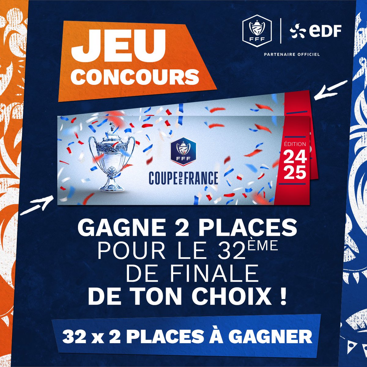 EDF_Foot's tweet photo. 🏆 𝐉𝐄𝐔 𝐂𝐎𝐍𝐂𝐎𝐔𝐑𝐒 🏆

La 𝑪𝒐𝒖𝒑𝒆 𝒅𝒆 𝑭𝒓𝒂𝒏𝒄𝒆 est de retour du 20/12 au 22/12 et nous vous proposons d'assister au match de votre choix ⚔
1️⃣ Indiquez le match de votre choix
2️⃣ Follow @energiedufoot
TAS le 18/12 à 10h 🎁
#EnergieduFoot #CoupedeFrance #DLDJuin https://t.co/S7r3n2x3PM
