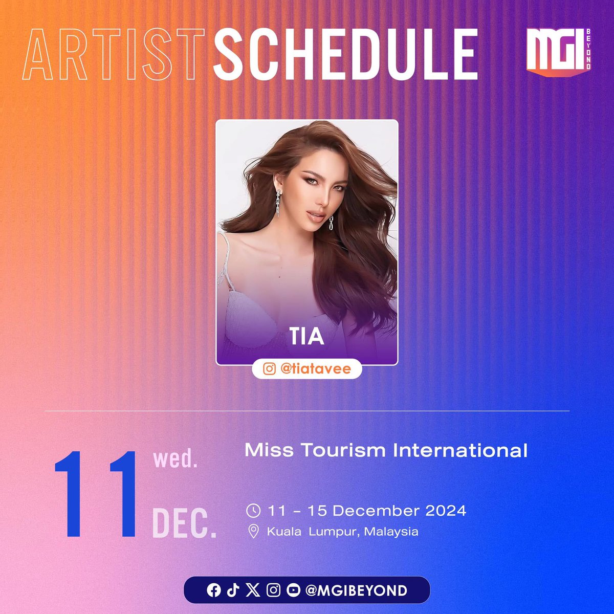 พบกับ“เทีย ทวี“ เข้าร่วมทำกิจกรรม Miss Tourism International 2024/25👑 และอำลาตำแหน่ง

🗓️ 11-15 DEC 2024
📍Kuala Lumpur, Malaysia 🇲🇾

#เทียทวี
#MissTouriamInternational2023
#MGIBeyond