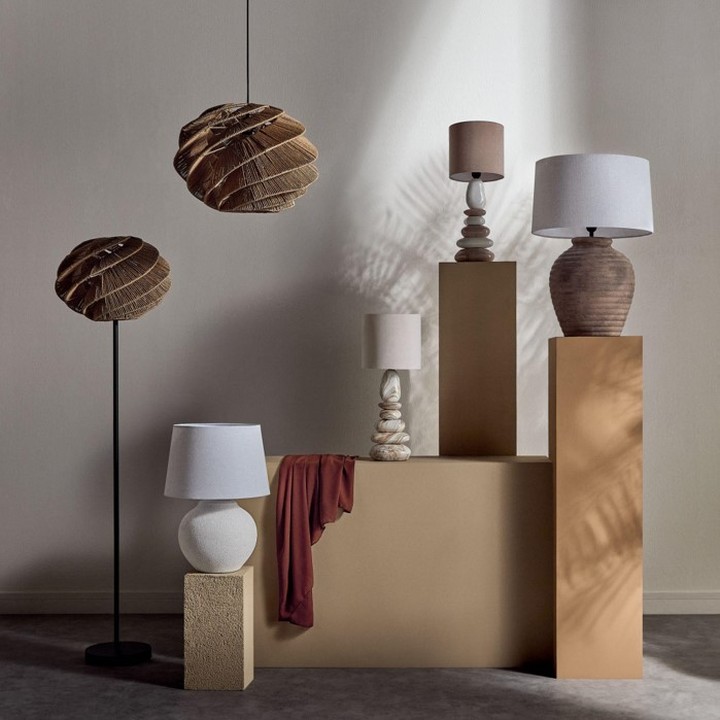 Add a touch of contemporary style and illuminate the space with Earthy Pebble lampshades.

Photo Credits @homecentrestores