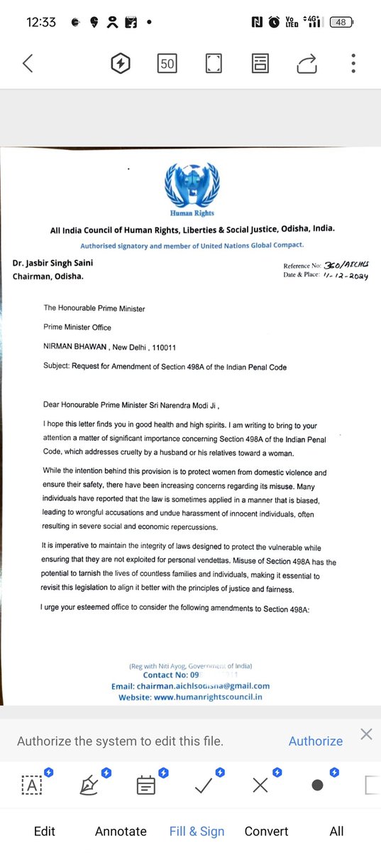listenjasbir's tweet photo. As a human rights activist &amp; defender I did my bit , wrote a letter to honourable  Prime minister shri @narendramodi ji regarding the amendment of section 498A , to make it gender neutral, 
#JusticeForAtulSubhash @DeepikaBhardwaj https://t.co/OMdHj1c7sZ