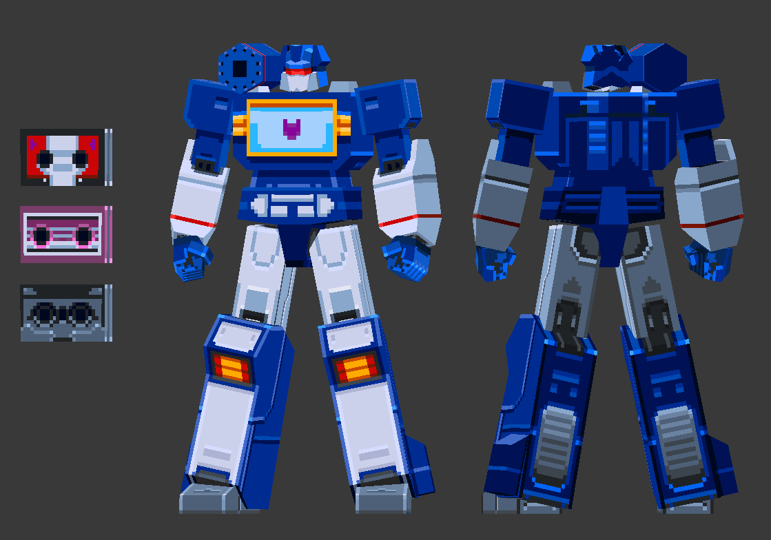 Barrekak's tweet photo. Soundwave at 788 tris, 128x128 tex with Lazerbeak, Ratbat and Ravage casettes.  #pixelart #lowpoly #transformers #Soundwave #G1 #Lazerbeak #Ratbat #Ravage https://t.co/GPBWjRRfJC