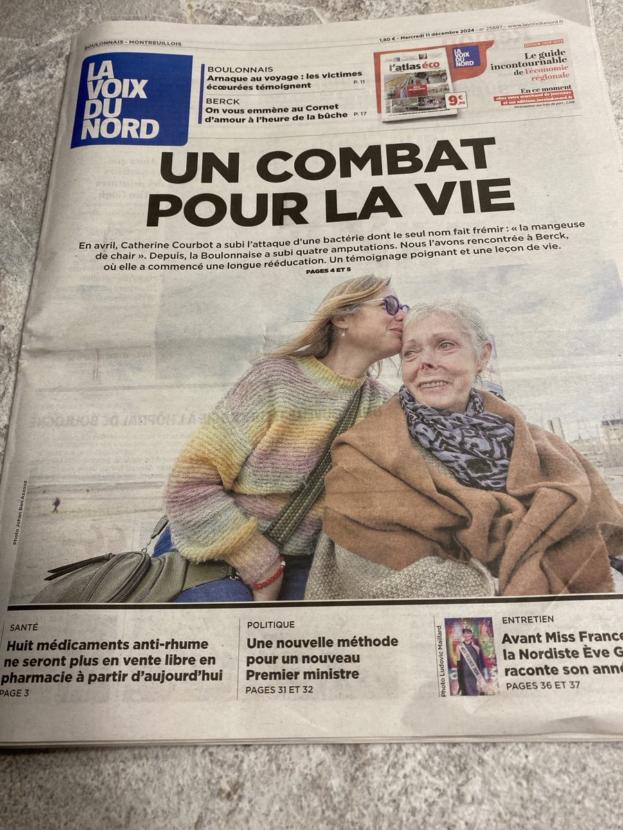 Catherine, amputée des bras, des jambes et d’une partie du nez, surnommée « La Lionne » à l’hôpital de #Boulogne-sur-mer, la « Reine » à l’hôpital de #Berck. Elle aurait pu faire une carrière de victime, elle est un modèle de courage. Fière de la voir en Une de #lavoixdunord !