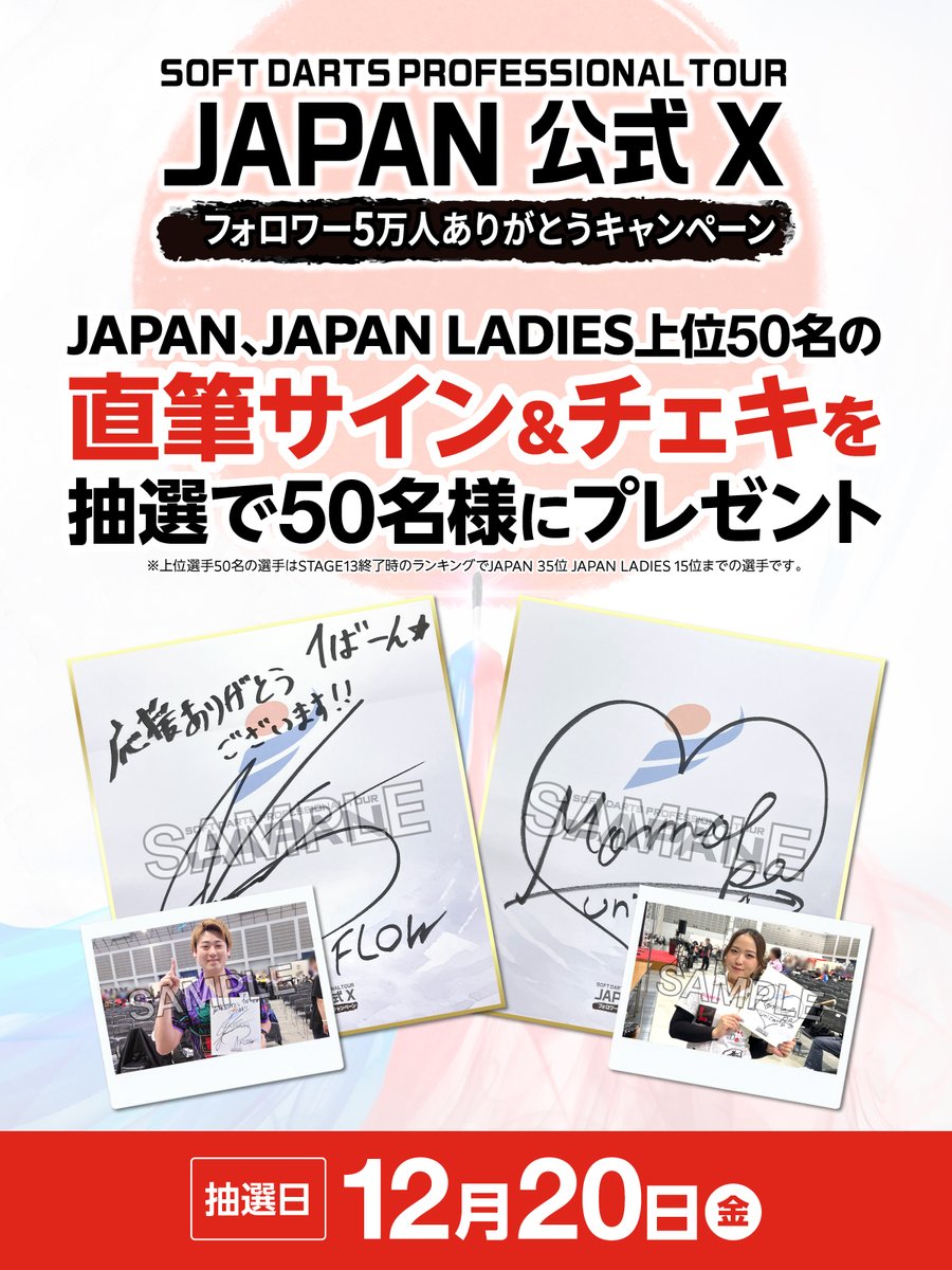 ／
JAPAN公式 Xフォロワー5万人ありがとうキャンペーン
＼

いつも応援いただきありがとうございます！
ファンの皆様の日頃の応援に感謝をこめて✨
選手たちの直筆サインとチェキのセットを抽選で50名様にプレゼント🎁

これからもJAPAN公式 Xをよろしくお願いいたします。

抽選日：12月20日（金）