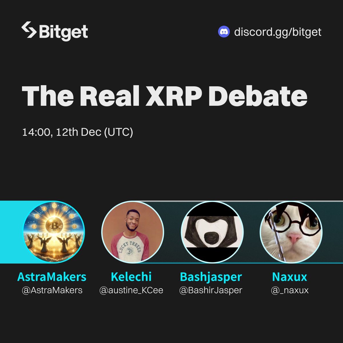 Join the debate on $XRP: Are you bullish or bearish? 🎙️ 📍  https://t.co/MkOr5oqYH5 ⏰ Dec 12, 14:00 (UTC) 🥂 Special guests:  @AstraMakers, @austine_KCee, @BashirJasper, @_naxux