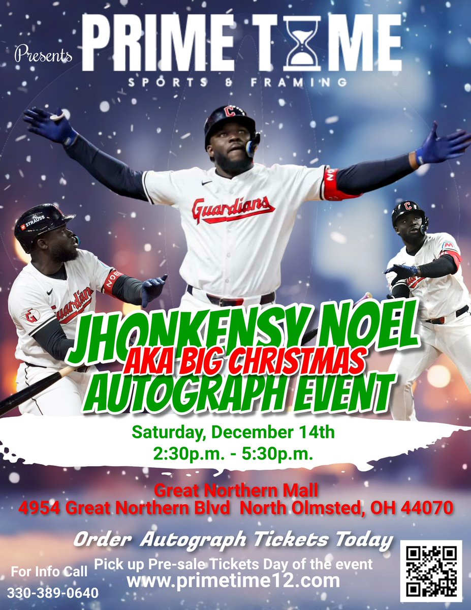 BIG CHRISTMAS JHONKENSY NOEL
Great Northern Mall
North Olmsted, OH
Saturday 12/14/24 from 2:30-5:30PM

GET TICKETS TO GET AN AUTOGRAPH OR PHOTO AT PrimeTime12.com

#ClevelandGuardians #Cleveland #ClevelandBaseball #TheLand #BigChristmas #autographs #SantaClaus