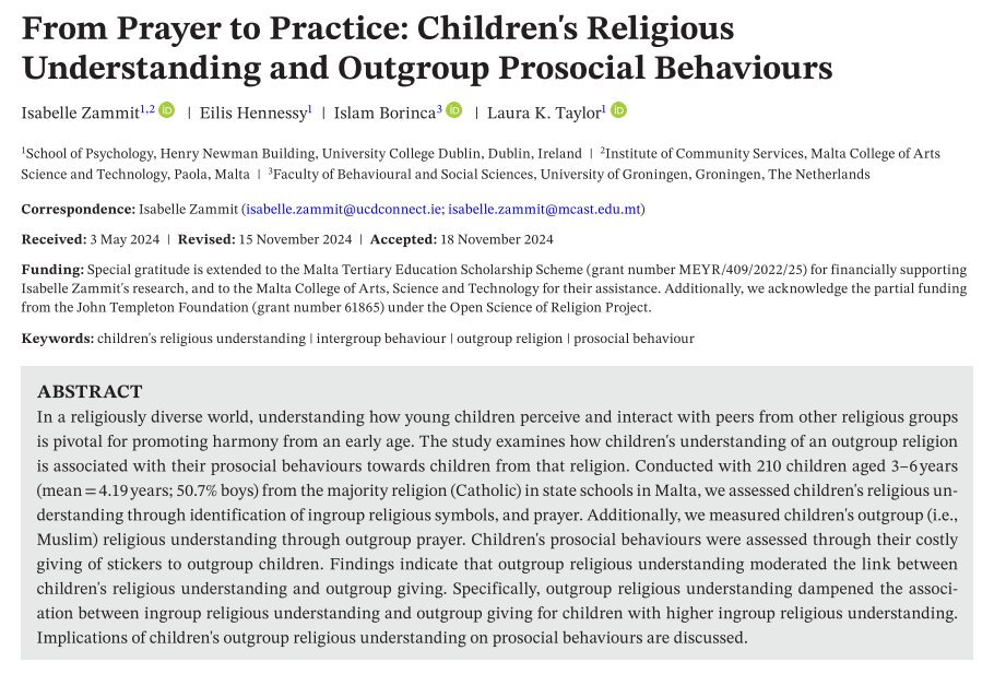 Isabelle Zammit (@isabellezammitb) on Twitter photo Published! π We found that children with higher ingroup & outgroup religious understanding tend to give fewer stickers to religious outgroup children compared to those with less outgroup knowledge. <a href="/lauraktaylorPHD/">Laura K Taylor ππ</a> <a href="/IslamBorinca/">Islam Borinca, PhD</a> & Eilis Hennessy
onlinelibrary.wiley.com/doi/epdf/10.10β¦ Published! π We found that children with higher ingroup & outgroup religious understanding tend to give fewer stickers to religious outgroup children compared to those with less outgroup knowledge. <a href="/lauraktaylorPHD/">Laura K Taylor ππ</a> <a href="/IslamBorinca/">Islam Borinca, PhD</a> & Eilis Hennessy
onlinelibrary.wiley.com/doi/epdf/10.10β¦