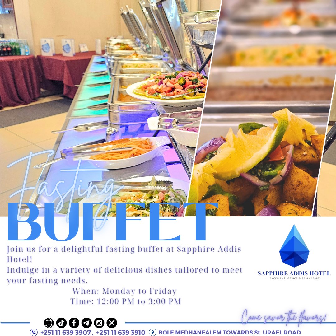 sapphire_addis's tweet photo. ๐ ๐
๐๐ฌ๐ญ๐ข๐ง๐ ๐๐ฎ๐๐๐๐ญ ๐๐ฅ๐๐ซ๐ญ ๐
Join us for a delightful fasting buffet at Sapphire Addis Hotel!
Come savor the flavors!
#SapphireAddis #FastingBuffet #AddisEats #FoodieHeaven #TasteTheFlavors #BuffetDelights #EthiopianCuisine #SavorTheMoment #CulinaryJourney https://t.co/PShaNrVgaz