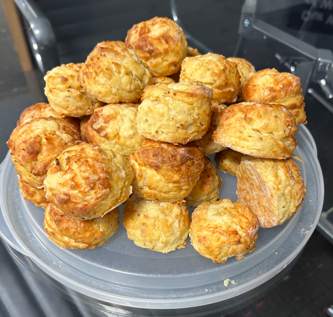 My cheese scones are ready for the UK food stand  <a href="/CCNSUnion/">CCN Students' Union (SU)</a> Culture day today <a href="/norwichcollege/">City College Norwich</a> .  Not sure if they are up to scratch <a href="/chefphillippo/">james phillippo</a> but used the brilliant <a href="/JarroldNorwich/">Jarrolds</a> recipe for that traditional Norfolk scone!  Do support our studnets from across the globe.