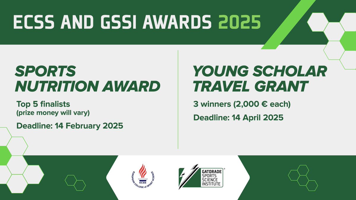 Are you attending this year’s ECSS Annual Congress in #Rimini? Apply for the GSSI Sports Nutrition Award &amp; Young Scholar Travel Grant – now live on the ECSS website: buff.ly/4fnAFL5

Deadlines:
GSSI Sports Nutrition Award – 14 February 2025
GSSI Young Scholar Travel Grant