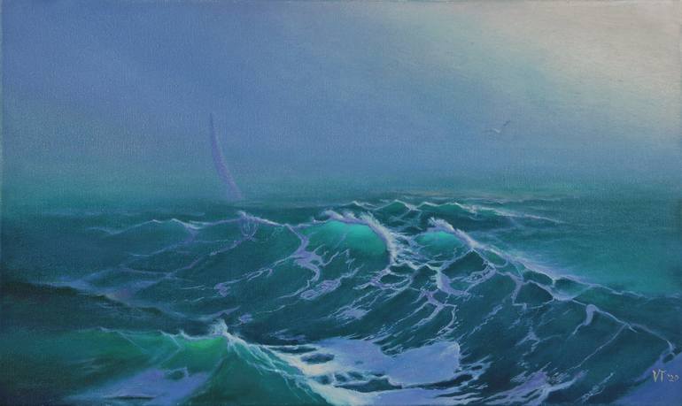 Tetiana Vakulina, Sailboat in the Fog. #seascape #art  #ocean