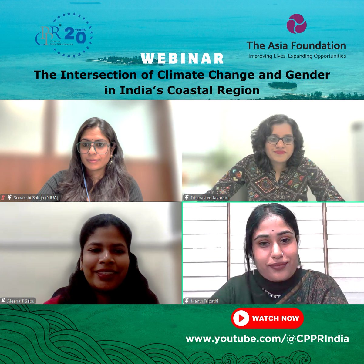 CPPR India (@cpprindia) on Twitter photo Listen to our webinar on, “The Intersection of Climate Change and Gender in India’s Coastal Region” 👇
youtube.com/watch?v=5XuOWf…
Organized by #CPPRIndia, in collaboration with <a href="/Asia_Foundation/">The Asia Foundation</a>, the webinar is part of our project on #IndianCoastalThinkTankNetwork.
✅ KEY Listen to our webinar on, “The Intersection of Climate Change and Gender in India’s Coastal Region” 👇
youtube.com/watch?v=5XuOWf…
Organized by #CPPRIndia, in collaboration with <a href="/Asia_Foundation/">The Asia Foundation</a>, the webinar is part of our project on #IndianCoastalThinkTankNetwork.
✅ KEY
