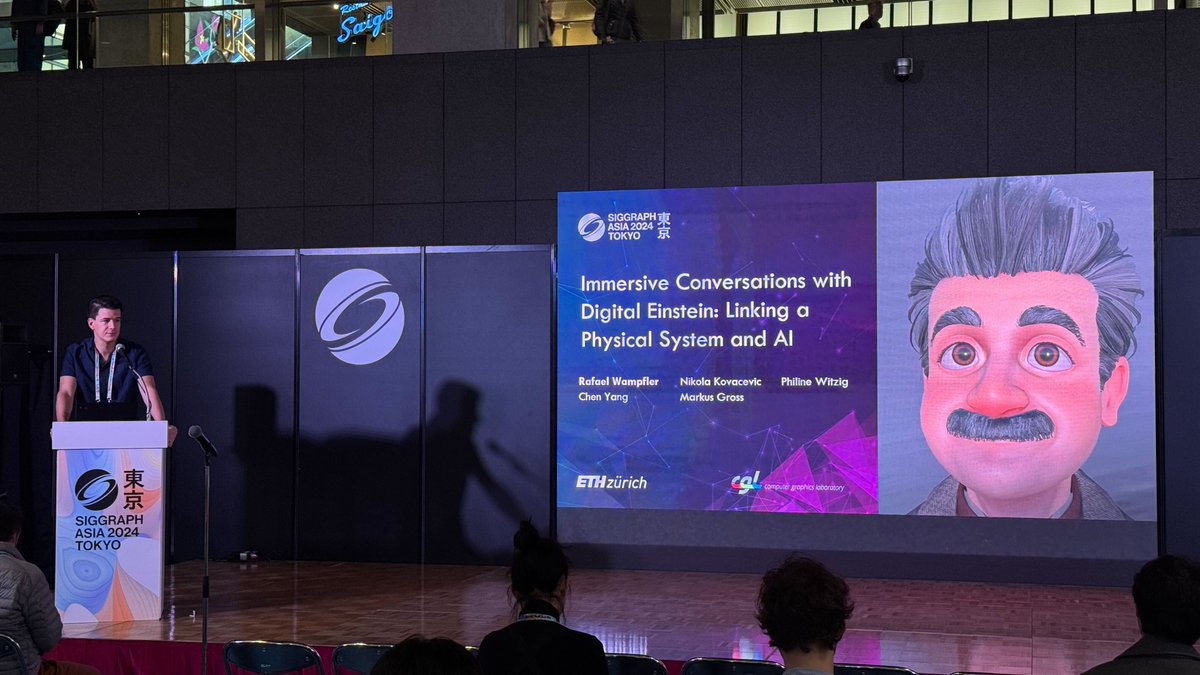 CGL_ETHZ's tweet image. We were thrilled to showcase Digital Einstein at #SIGGRAPHAsia2024 in Tokyo. Our platform delivered lifelike interactions with Albert Einstein at one of the world’s top conferences on computer graphics and interactive techniques!