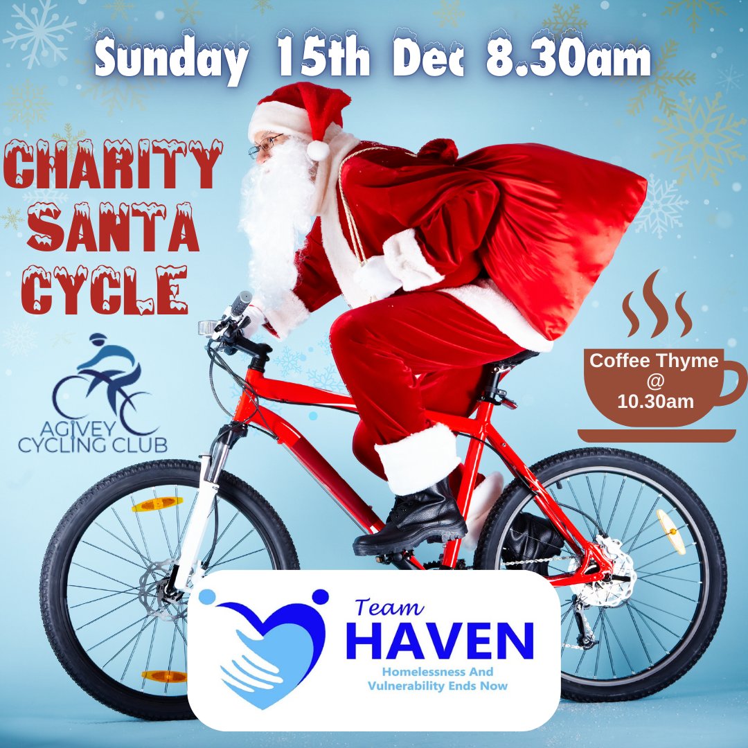 AgiveyCC's tweet photo. On Sun 15th, ACC will hold their Annual Santa Cycle. Donations for Team Haven  @teamhavenbelfast will be collected before the rollout at 8.30am (starting from the St Patrick's &amp; St Joseph's PS on Churchtown Road). Road bike or MTB welcome as we will have a route for each (1/2) https://t.co/YbqCmMmM0N