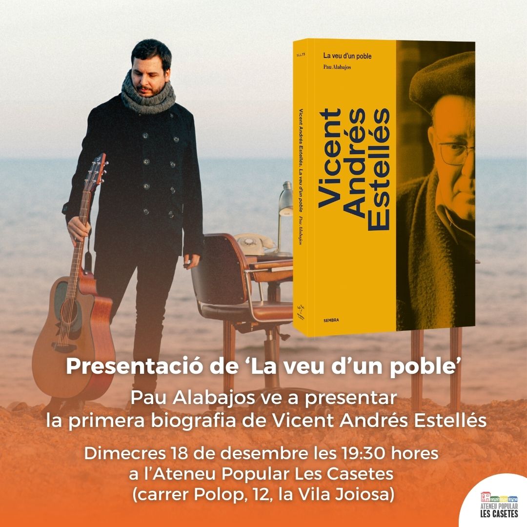 ✍️ Cloem l'any Estellés amb la presentació del llibre 'Vicent Andrés Estellés: La veu d'un poble', del músic i escriptor Pau Alabajos. 

L’autor vindrà a l’Ateneu el pròxim dimecres 18 de desembre per a presentar la primera biografia del poeta de Burjassot. #AnyEstellés