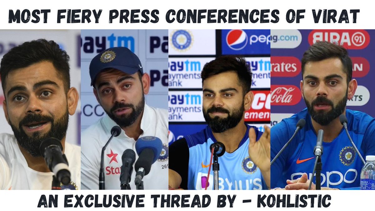 Kohlistic18's tweet image. Kohli is known for his on-field aggression, but his fiery pressers have also made headlines over the years. 

From bold statements to unfiltered opinions,he has nvr shied away from speaking his mind. 

Here’s a thread 🧵 on some of his most memorable moments in the spotlight!