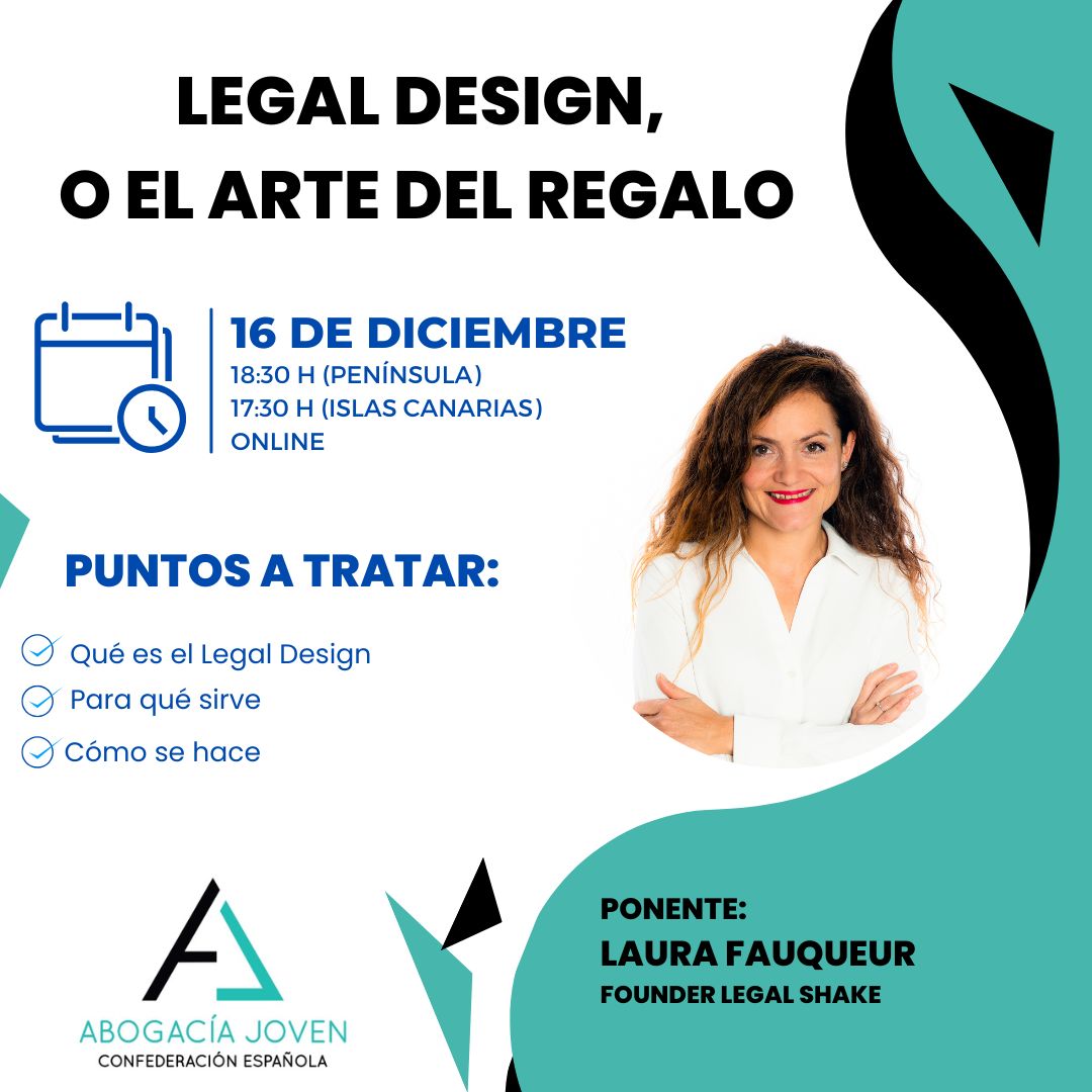 🚨 Legal Design, o el arte del regalo

Inscripción en el siguiente enlace🔗
register.gotowebinar.com/register/26833…

📆 Lunes 16 de diciembre

🕒 18:30

💻 ONLINE

🗣️ Laura Fauqueur, Founder Legal Shake.

Puntos a tratar:

🔹Qué es el Legal Design.
🔹Para qué sirve.
🔹Cómo se hace.